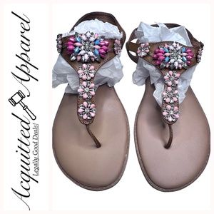 Fansy Dazzy Embellissed Floral Thong Flat Sandals